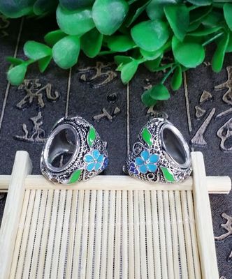 廠家批發(fā)925純銀 空托 戒托 鑲嵌掐絲琺瑯景泰藍(lán)戒指托 銀托12*16